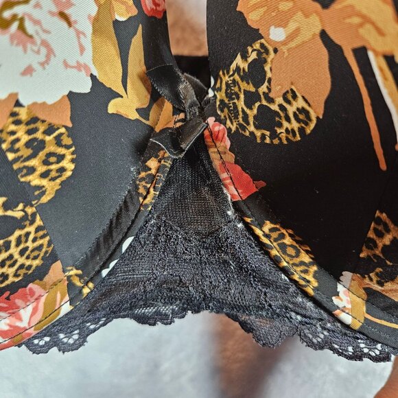 Torrid Curve Floral & Leopard Print Padded Underwire Bra 42DDD Black - Picture 6 of 13